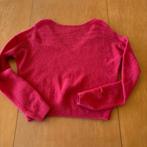 Free People S Alpaca Wide Nick Wool Nylon Crop V Neck Melon Sweater - Picture 10 of 10
